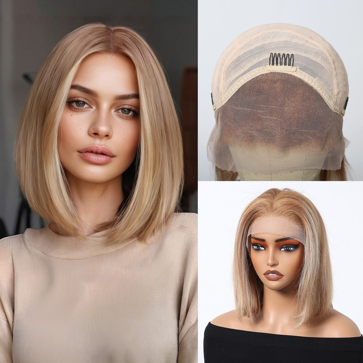 PYH HAIR Bob Hair Wigs Steaight 13*4 Lace Front Wigs Premium Human Hair（8inch/130g）