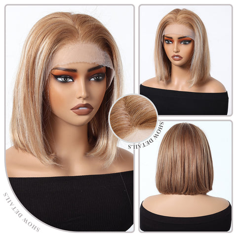 PYH HAIR Bob Hair Wigs Steaight 13*4 Lace Front Wigs Premium Human Hair（8inch/130g）