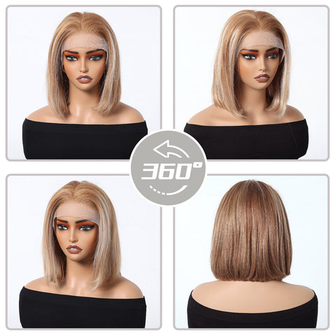 PYH HAIR Bob Hair Wigs Steaight 13*4 Lace Front Wigs Premium Human Hair（8inch/130g）